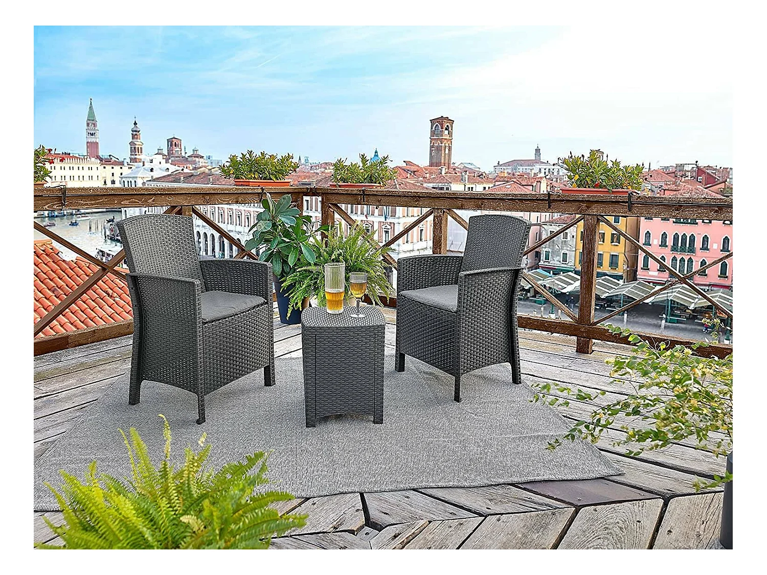 Dfre outdoor loungeset, Tuinset met kussens, Rotan effect loungeset voor binnen en buiten, 100% Made in Italy, Antraciet
