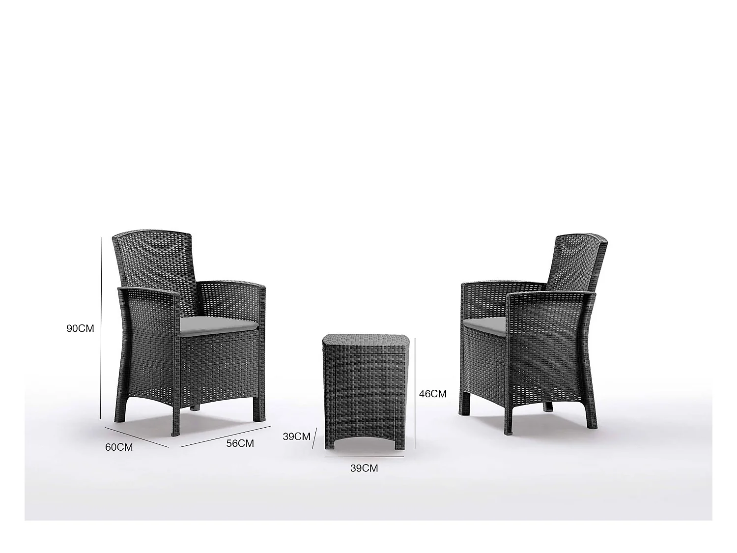 Dfre outdoor loungeset, Tuinset met kussens, Rotan effect loungeset voor binnen en buiten, 100% Made in Italy, Antraciet