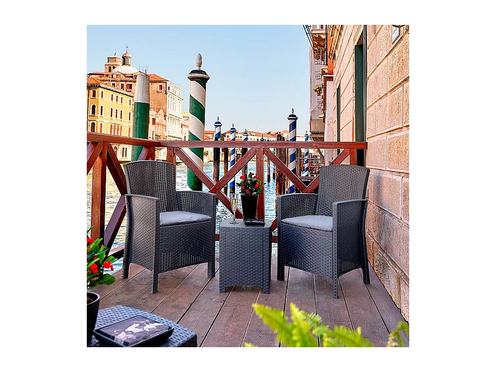 Dfre outdoor loungeset, Tuinset met kussens, Rotan effect loungeset voor binnen en buiten, 100% Made in Italy, Antraciet