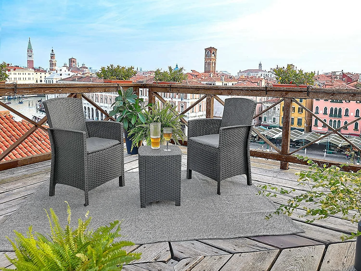 Ensemble de salon d'extérieur Dfre, Ensemble de jardin avec coussins, Ensemble de salon d'intérieur effet rotin, 100% Made in Italy, Anthracite