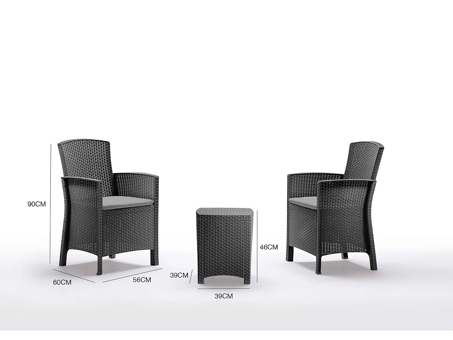 Ensemble de salon d'extérieur Dfre, Ensemble de jardin avec coussins, Ensemble de salon d'intérieur effet rotin, 100% Made in Italy, Anthracite