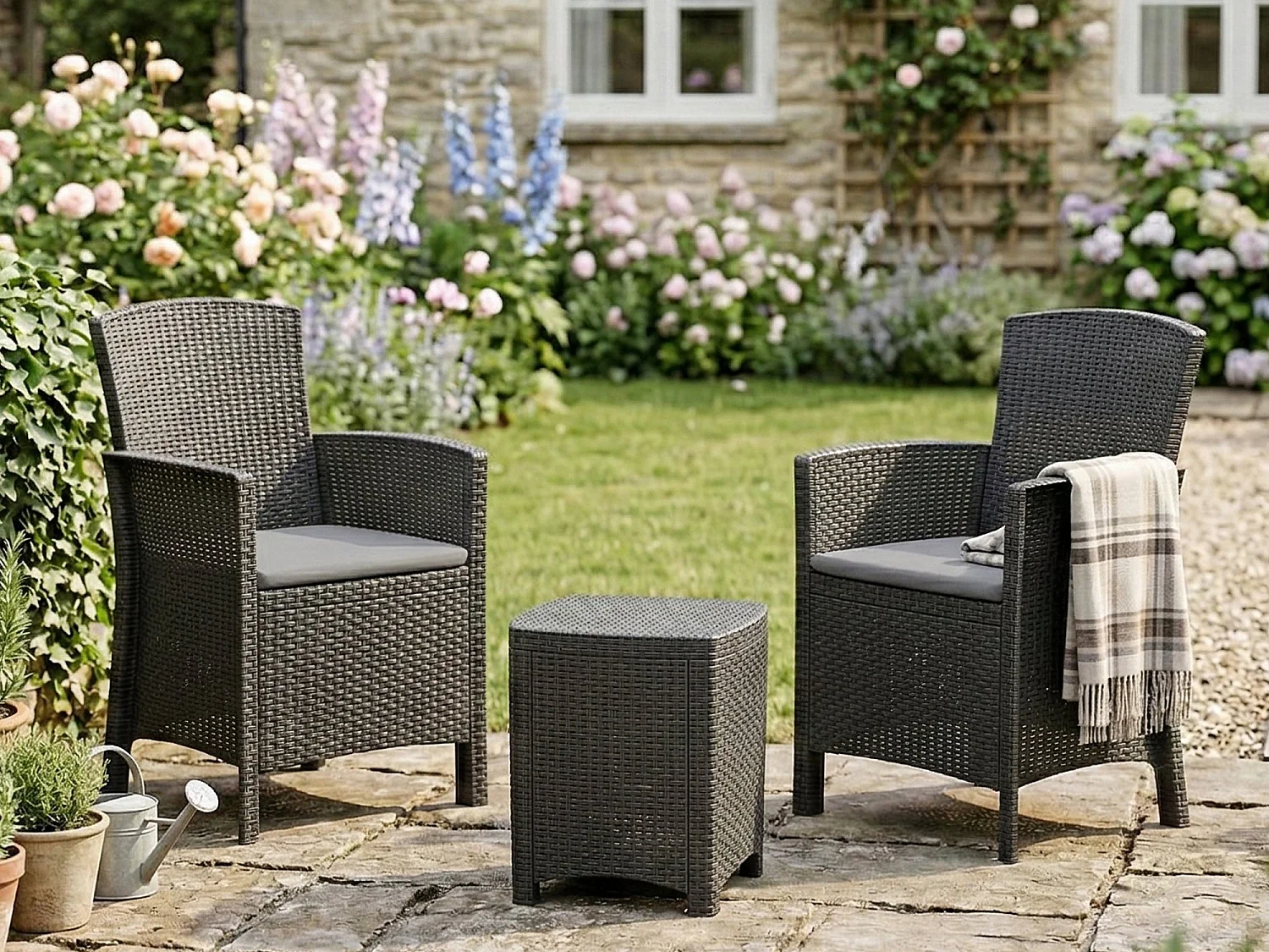 Lounge-Set für den AuÃŸenbereich Dfre, Garten-Set mit Kissen, Lounge-Set für den Innenbereich in Rattan-Optik, 100 % Made in Italy, Anthrazit