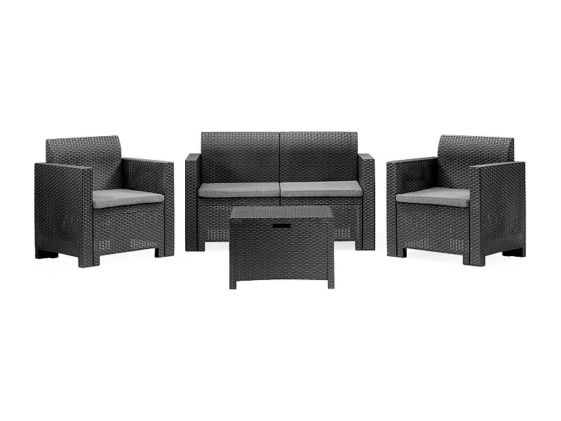 Lounge-Set für den Außenbereich Dmotto, Garten-Set mit Kissen, Lounge-Set für den Innenbereich in Rattan-Optik, 100 % Made in Italy, Anthrazit