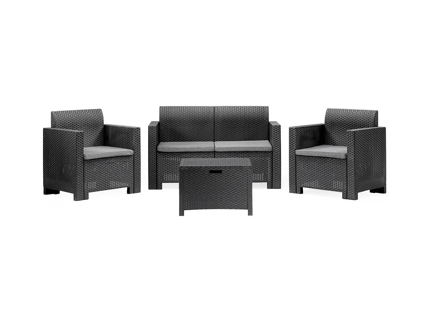 Lounge-Set für den AuÃŸenbereich Dmotto, Garten-Set mit Kissen, Lounge-Set für den Innenbereich in Rattan-Optik, 100 % Made in Italy, Anthrazit
