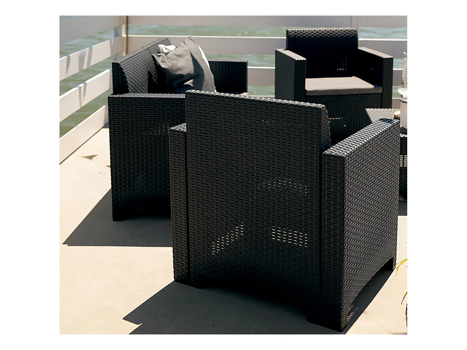 Lounge-Set für den AuÃŸenbereich Dmotto, Garten-Set mit Kissen, Lounge-Set für den Innenbereich in Rattan-Optik, 100 % Made in Italy, Anthrazit