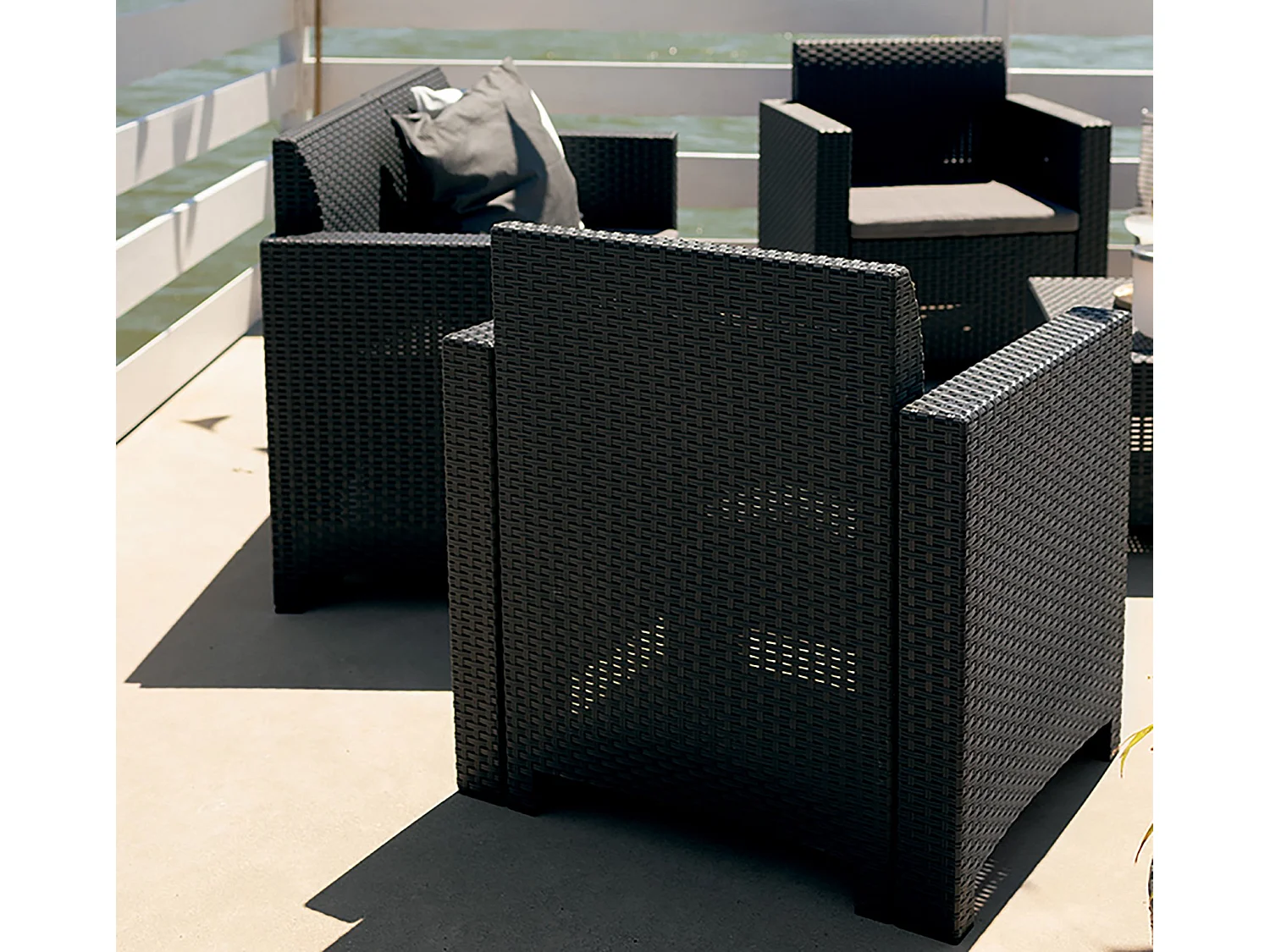 Ensemble de salon d'extérieur Dmotto, Ensemble de jardin avec coussins, Ensemble de salon d'intérieur effet rotin, 100% Made in Italy, Anthracite