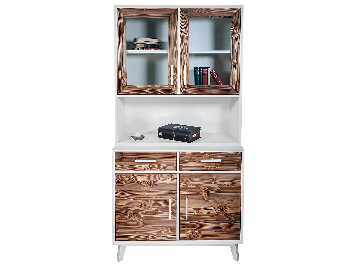 Buffet 4 portes 2 tiroirs Nostalgie - Blanc et bois