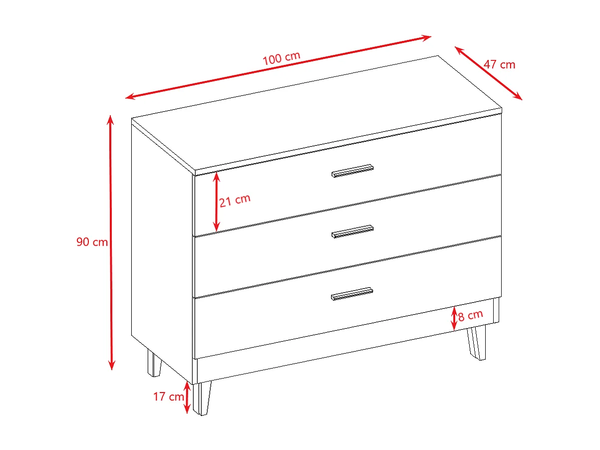 Commode 3 tiroirs Kubi - Gris