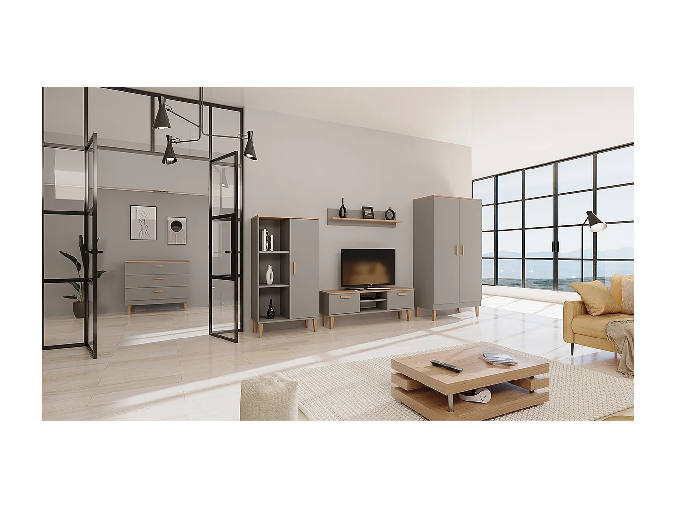 Półka DENVER szara/hikora