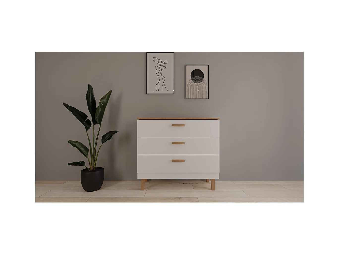 Commode 3 tiroirs Denver - Blanc