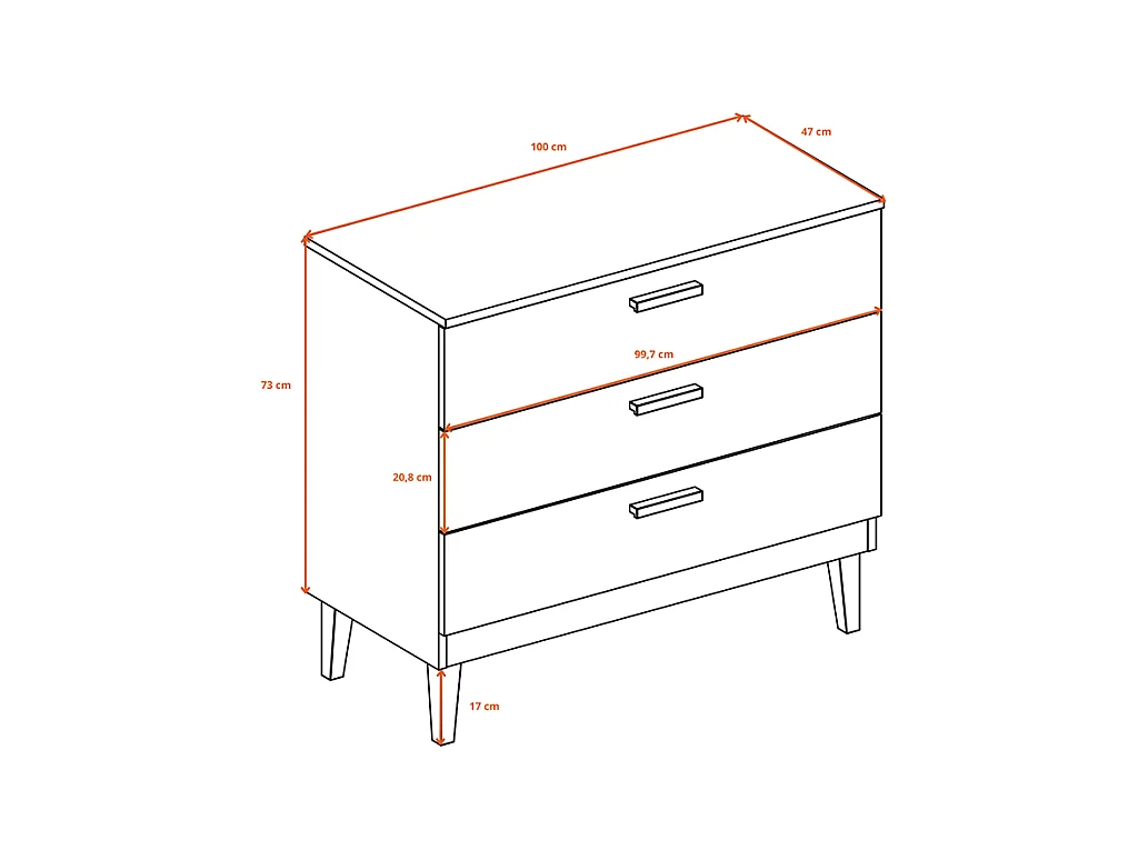 Commode 3 tiroirs Denver - Blanc