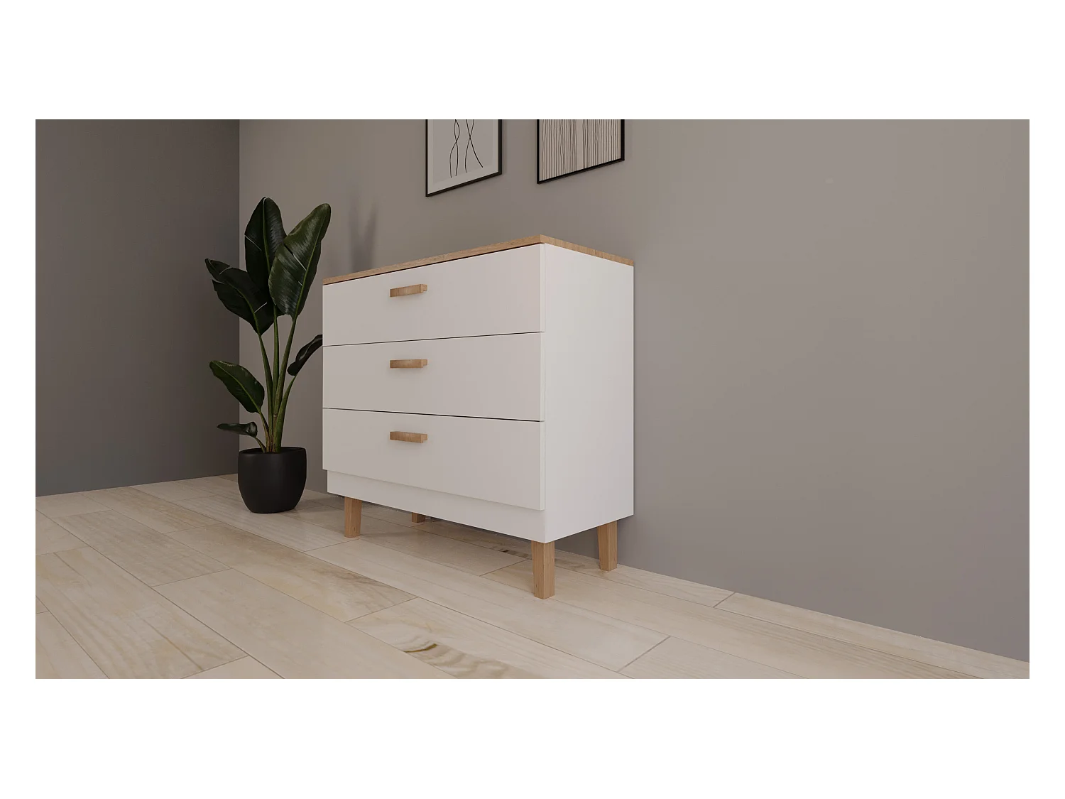Commode 3 tiroirs Denver - Blanc