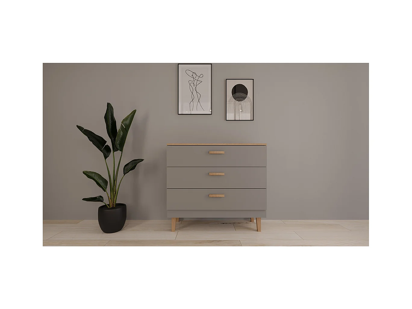 Kommode mit 3 Schubladen Denver - Grau