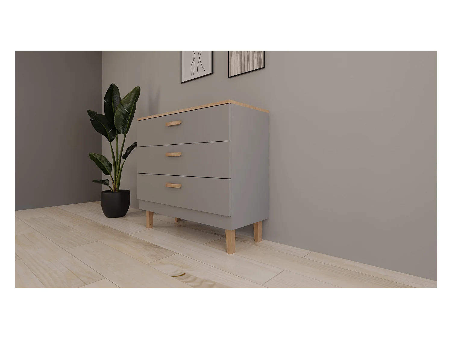 Kommode mit 3 Schubladen Denver - Grau