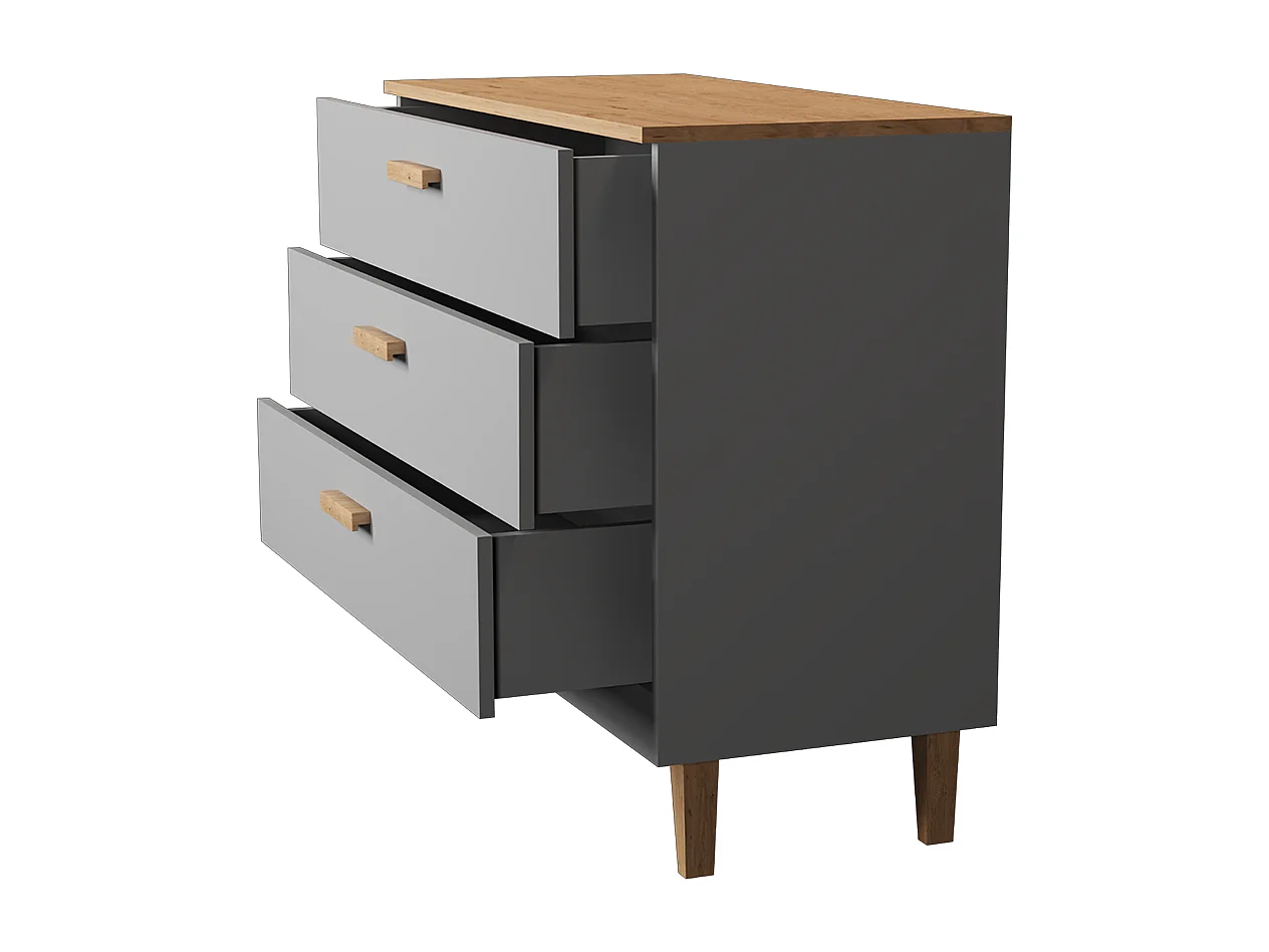 Commode 3 tiroirs Denver - Gris