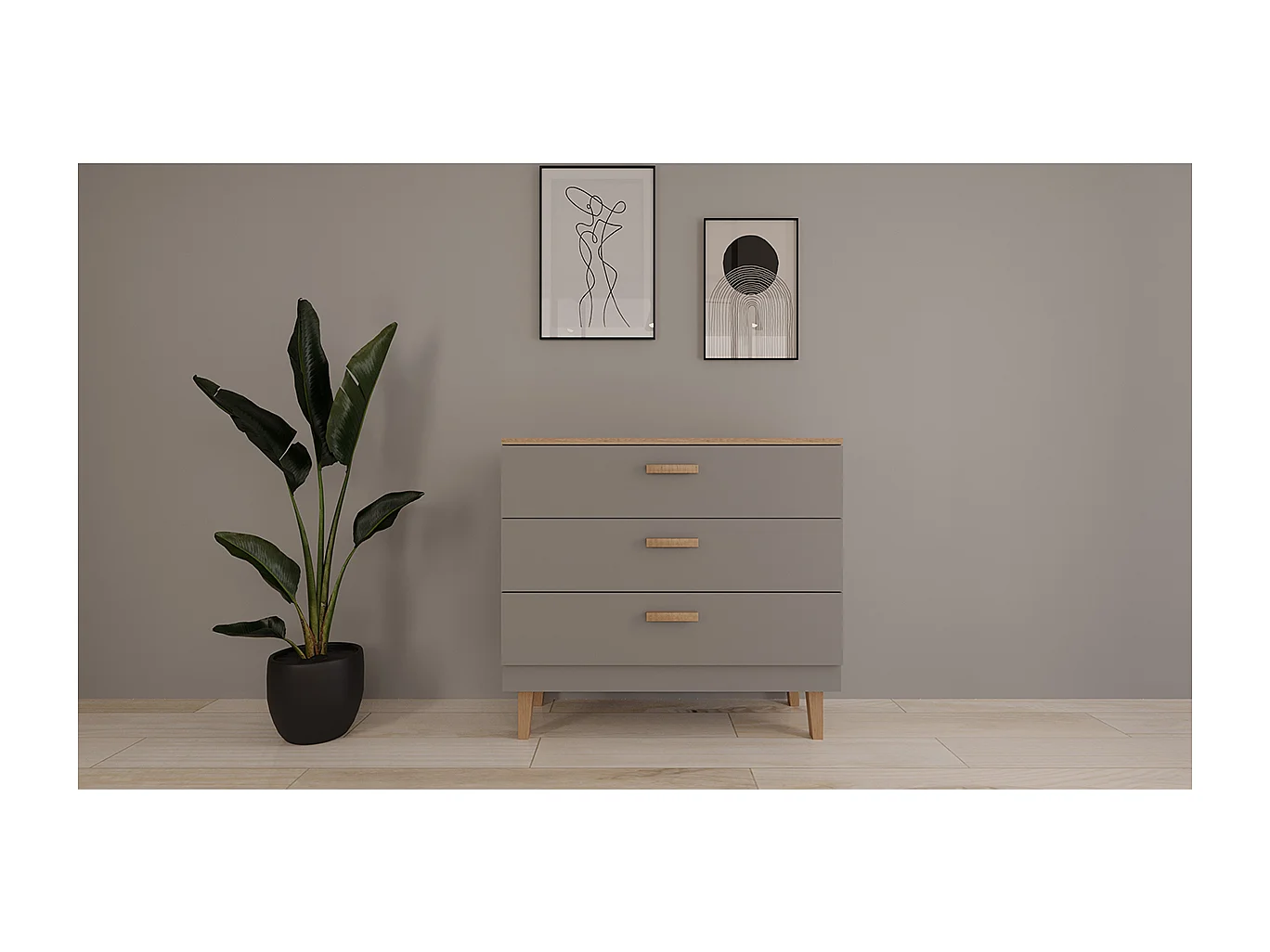 Commode 3 tiroirs Denver - Gris