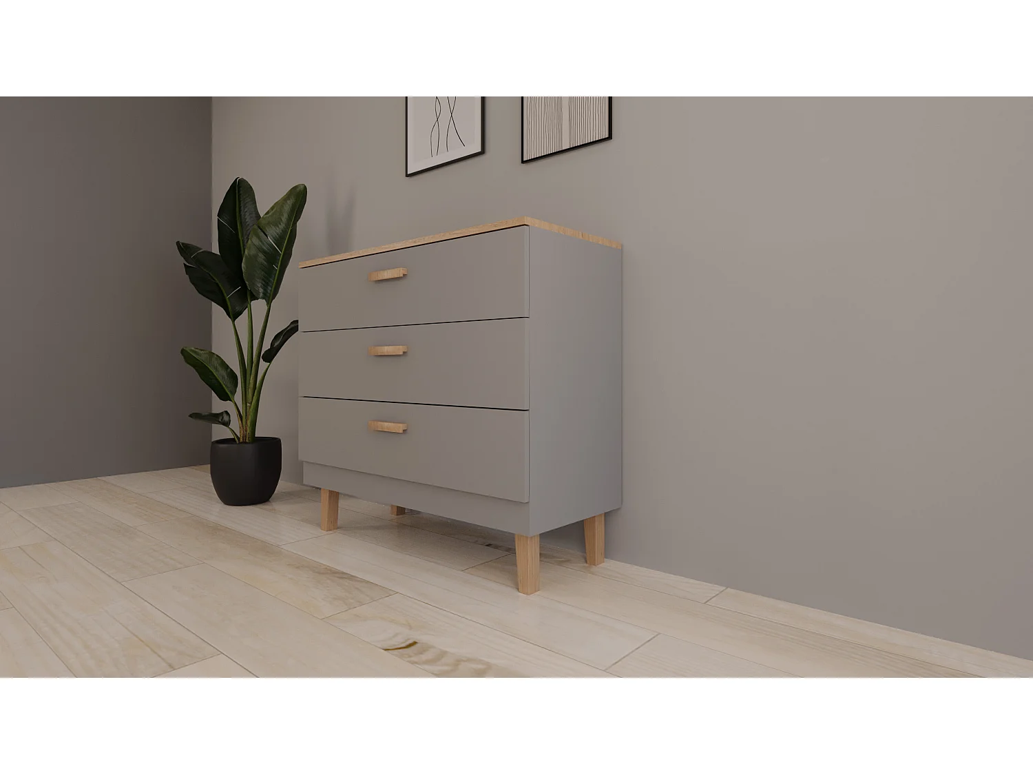 Commode 3 tiroirs Denver - Gris