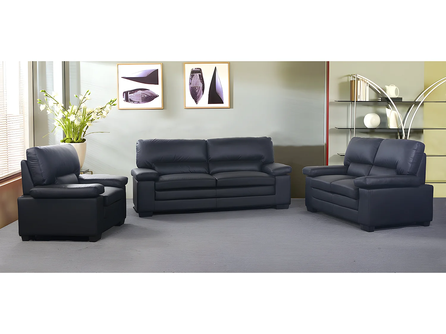 Canapés 3 places 2 places et un fauteuil en cuir de buffle MIMAS - Noir