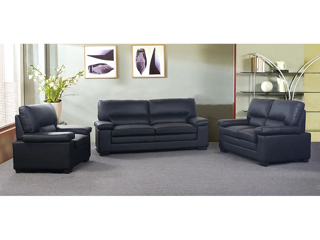 Divano 3+2+1 posti in pelle di bufalo Nero - MIMAS