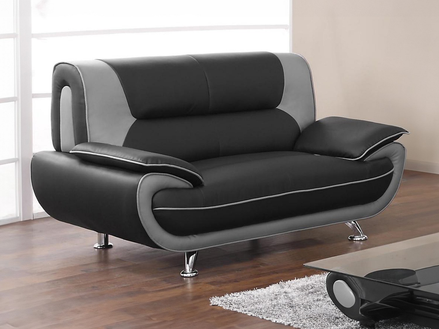 Sofa 2-Sitzer - Kunstleder - Schwarz & Grau - NIGEL günstig online kaufen