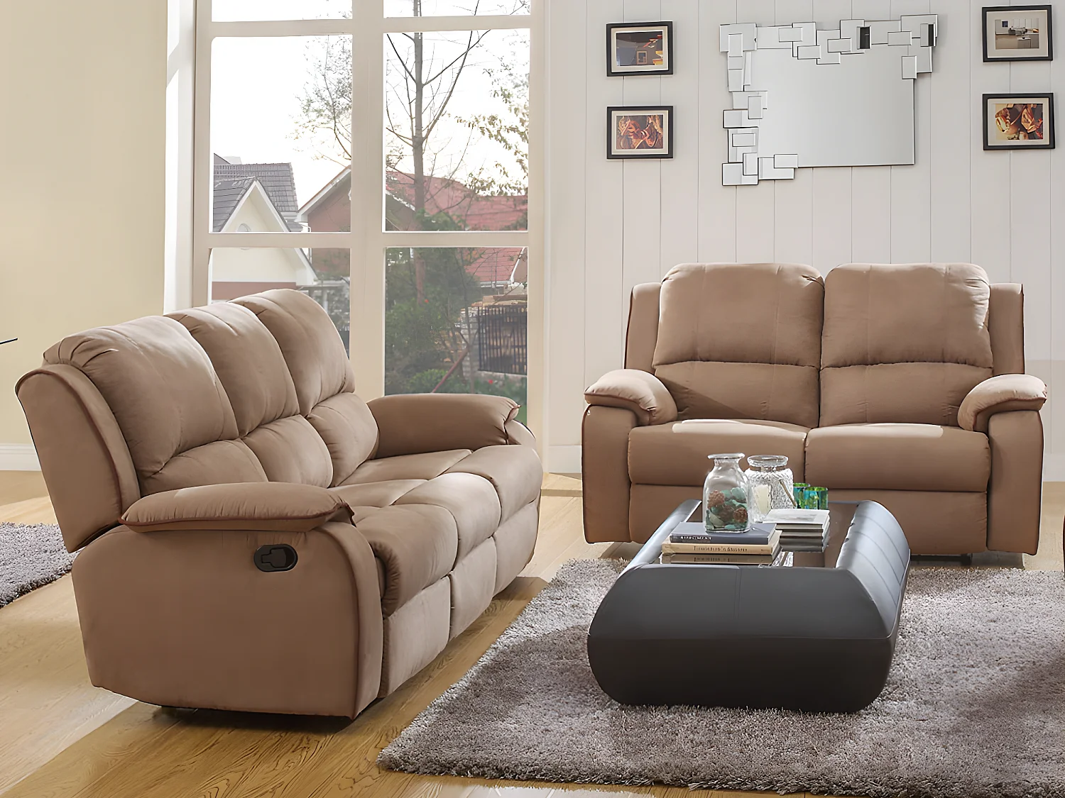 Canapés 3 places et 2 places relax en microfibre HERNANI - Taupe