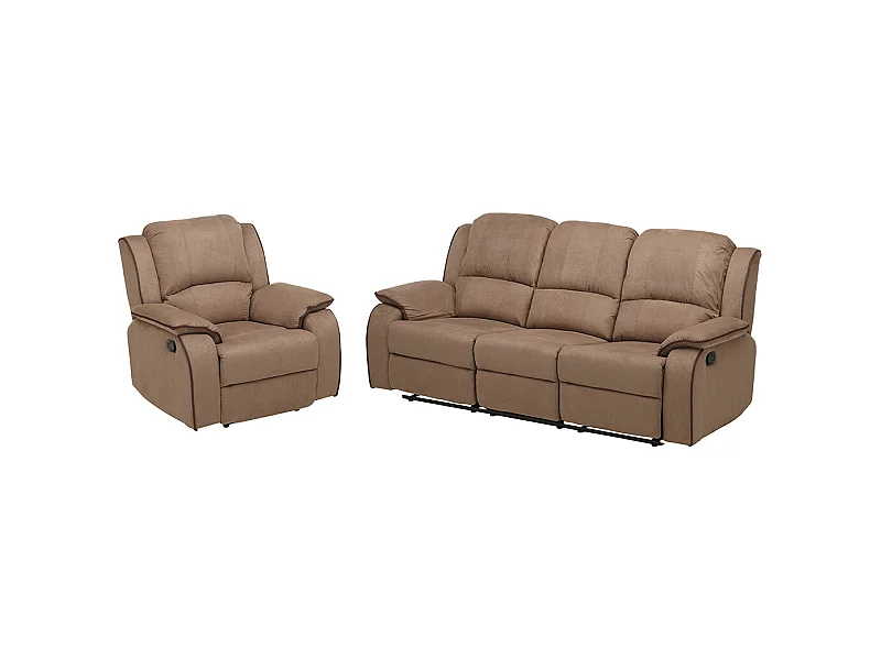 Sofá de 3+1 lugares relax em microfibra Taupe - HERNANI