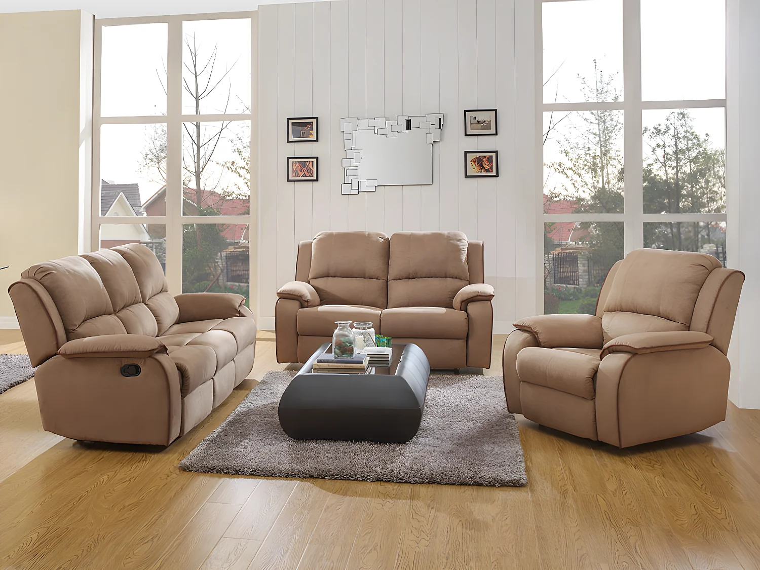 Couchgarnitur Relax 3+2+1 - Microfaser - Taupe - HERNANI