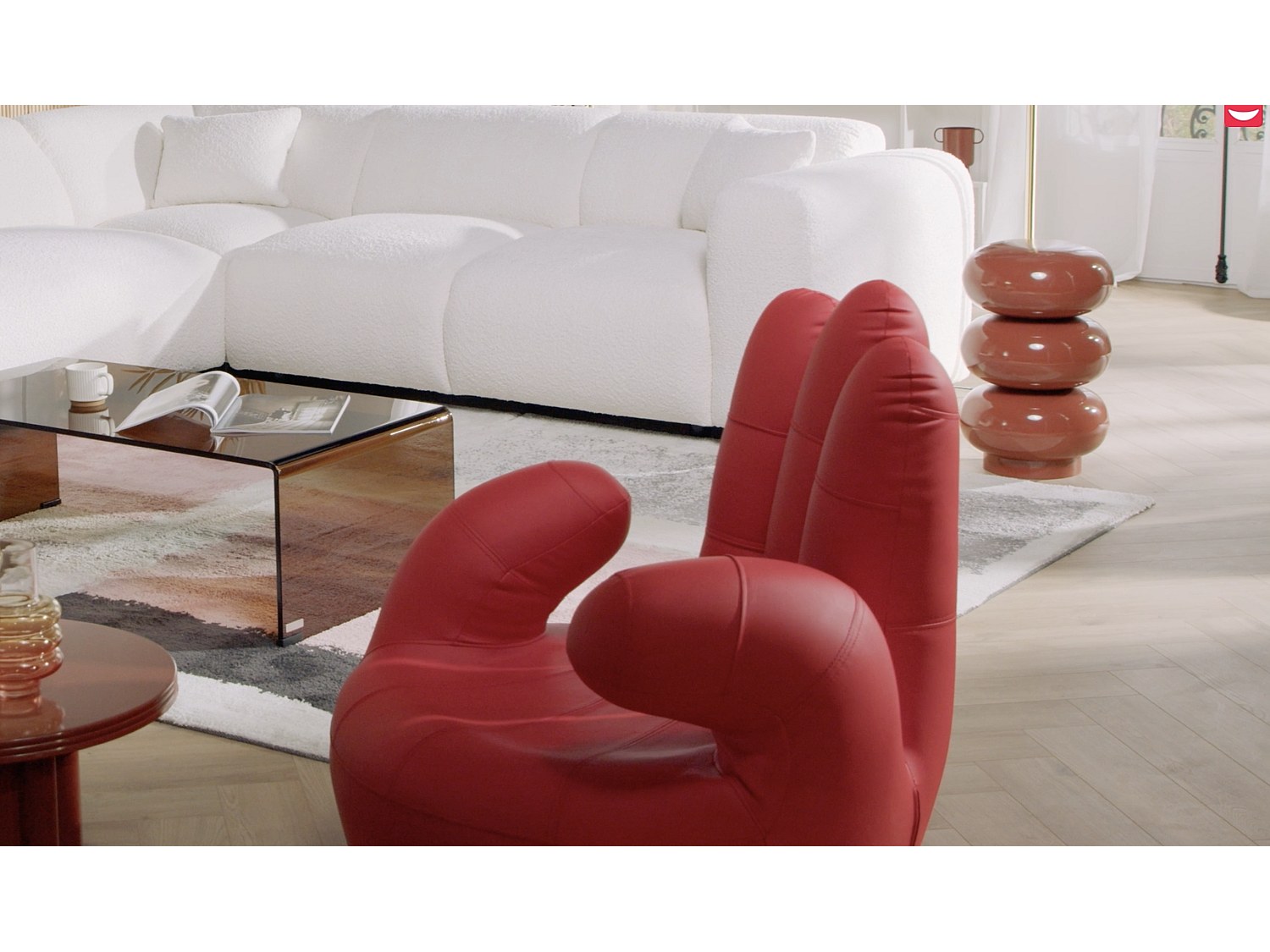 Vente-unique Fingersessel Drehbar - Kunstleder - Rot - Catchy