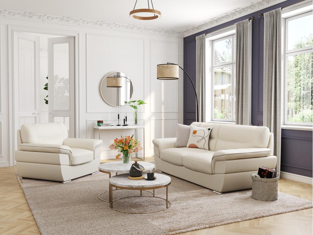 Ledersofa 3-Sitzer - Leder - Elfenbein - THIBAULT