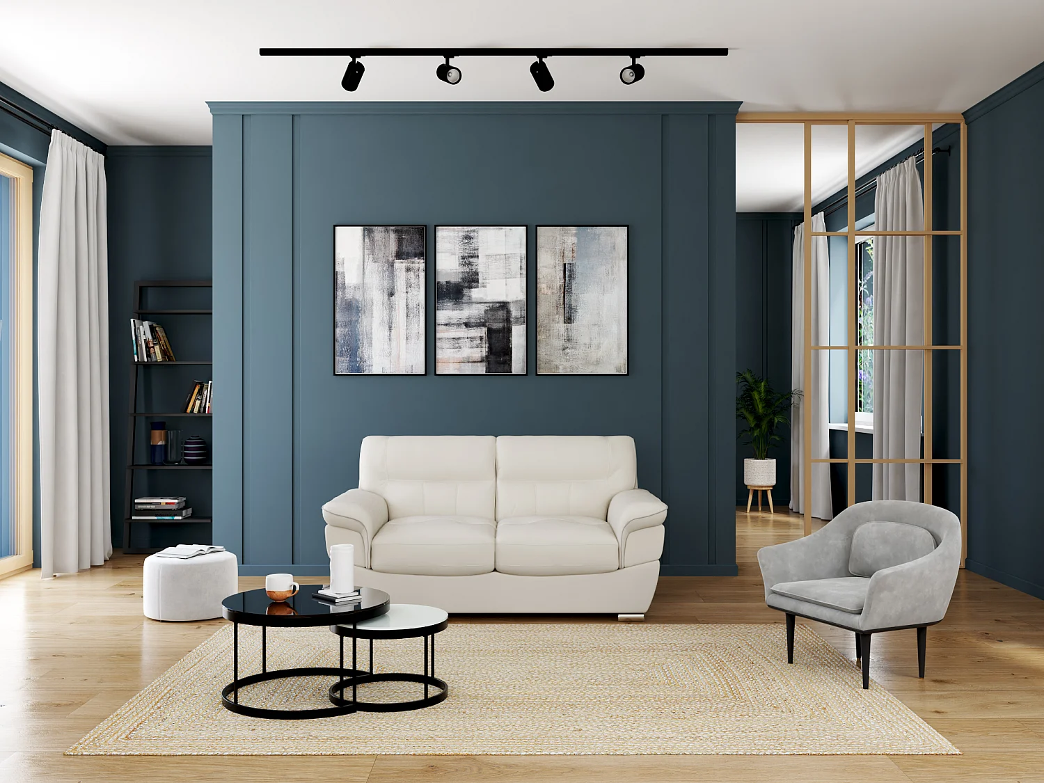 Tweezitsbank van leer THIBAULT - ivoor