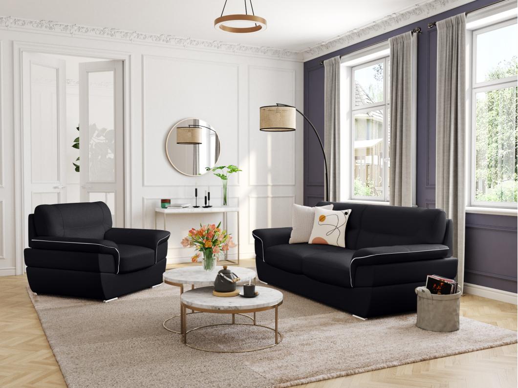Ledersofa 3-Sitzer - Schwarz - THIBAULT