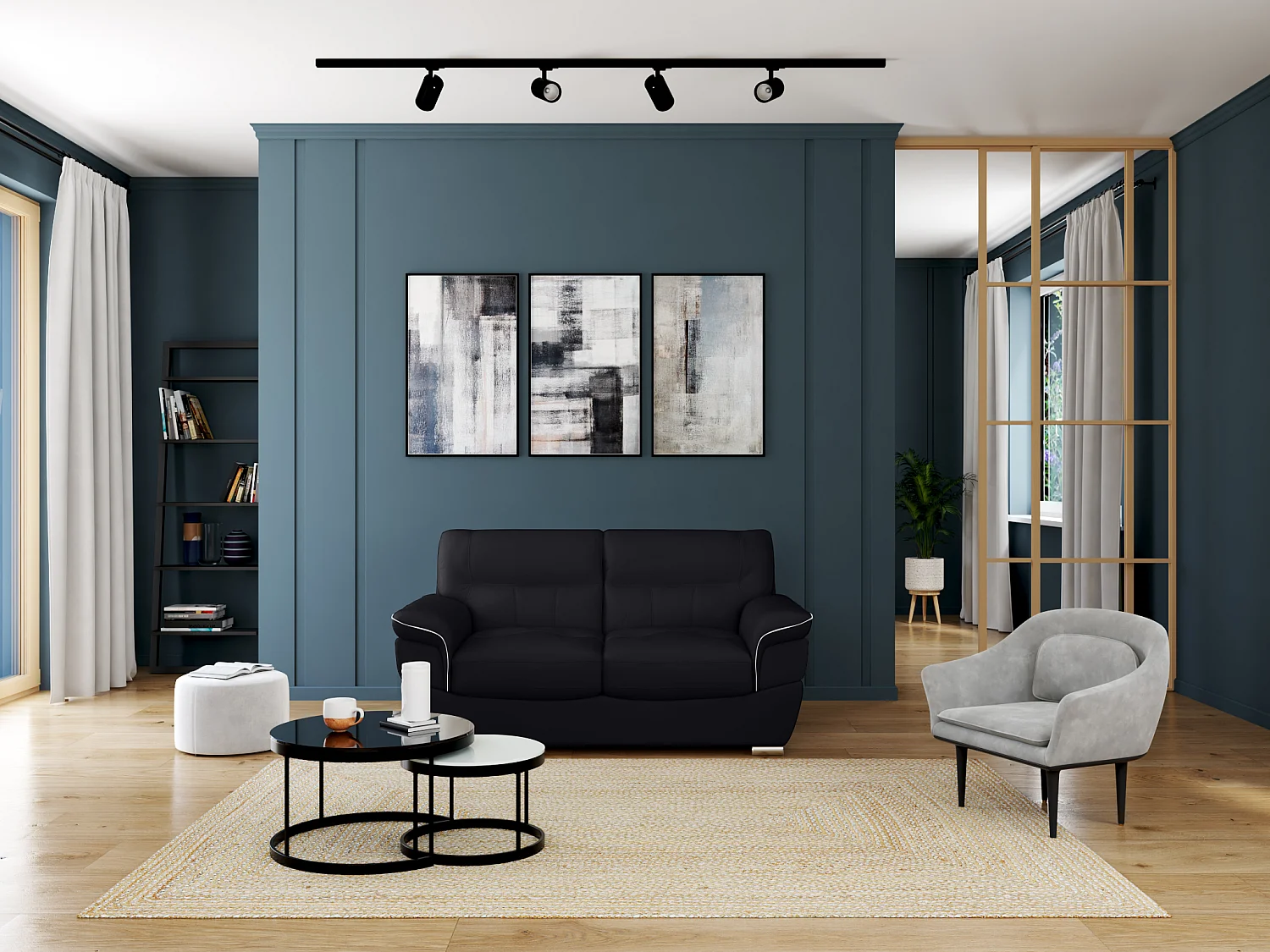 Ledersofa 2-Sitzer - Schwarz - THIBAULT