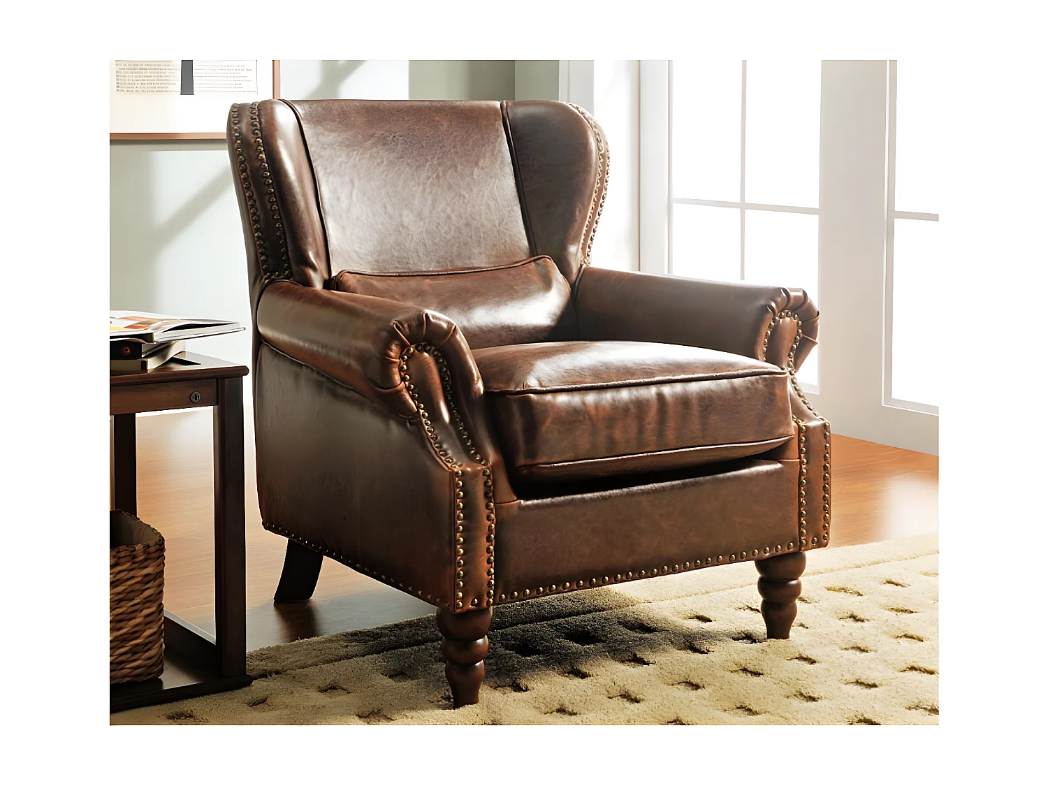 Fauteuil 100% cuir EDOUARD - Marron