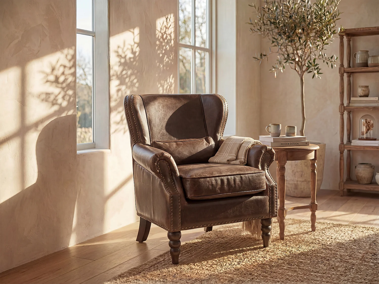 Fauteuil 100% leer EDOUARD - Bruin