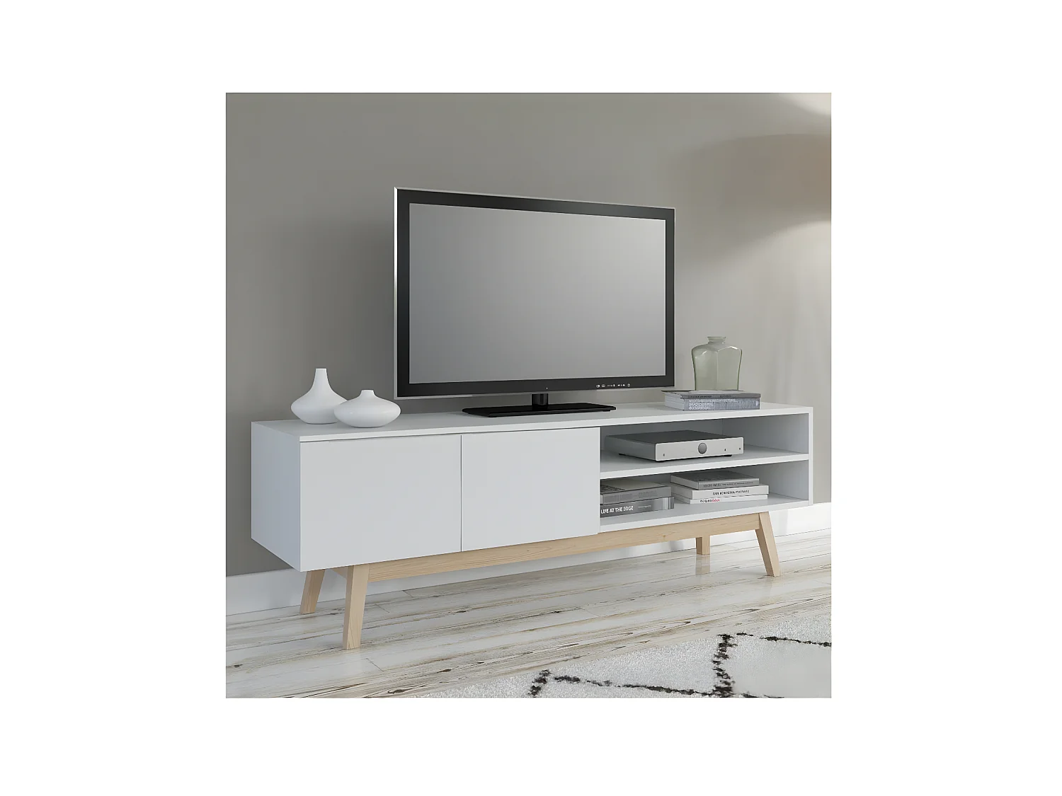 Meuble TV HOME 160cm 2 portes 1 niche / Blanc