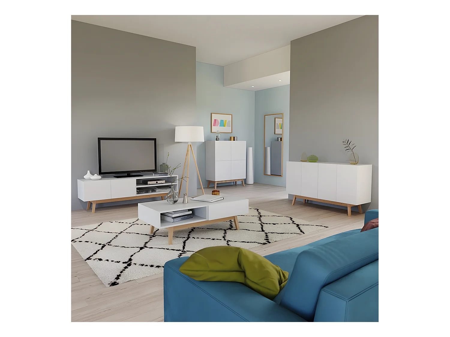 Meuble TV HOME 160cm 2 portes 1 niche / Blanc