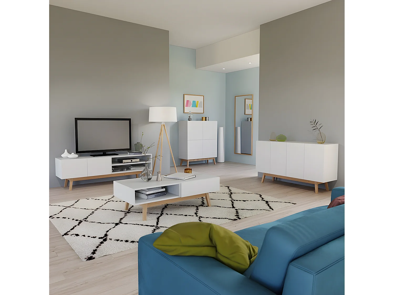 Meuble TV HOME 160cm 2 portes 1 niche / Blanc