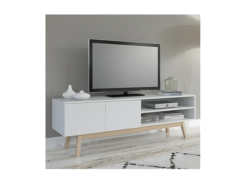 Meuble TV HOME 160cm 2 portes 1 niche / Blanc