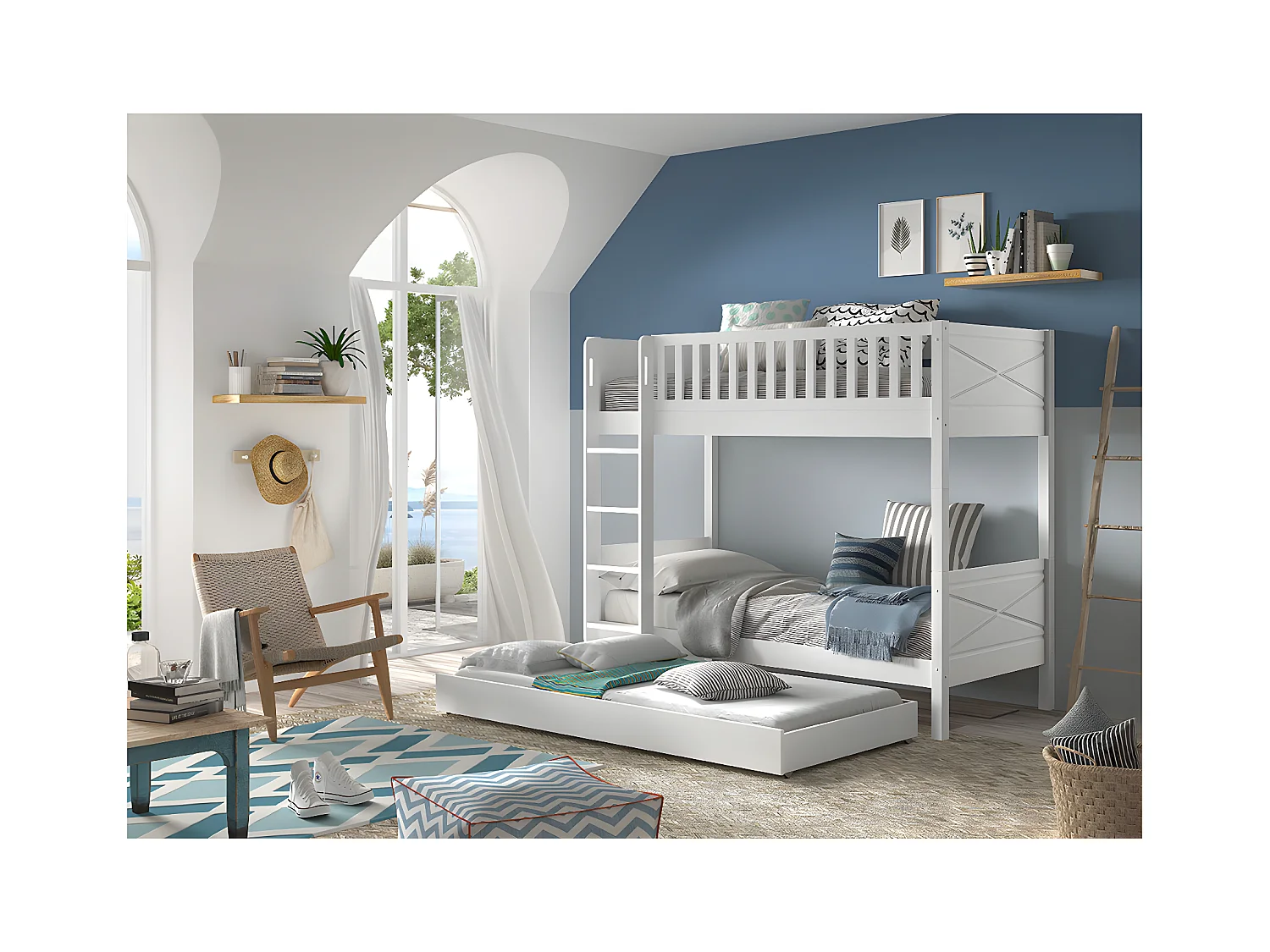 Beliche 90x200 incluindo molas de caixa e gaveta Vipack Scott White