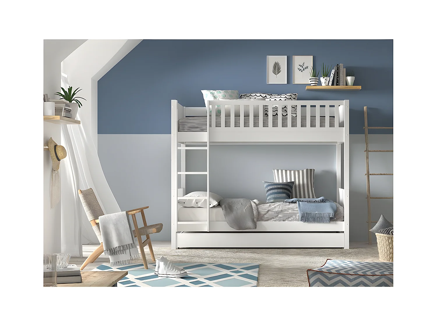 Beliche 90x200 incluindo molas de caixa e gaveta Vipack Scott White