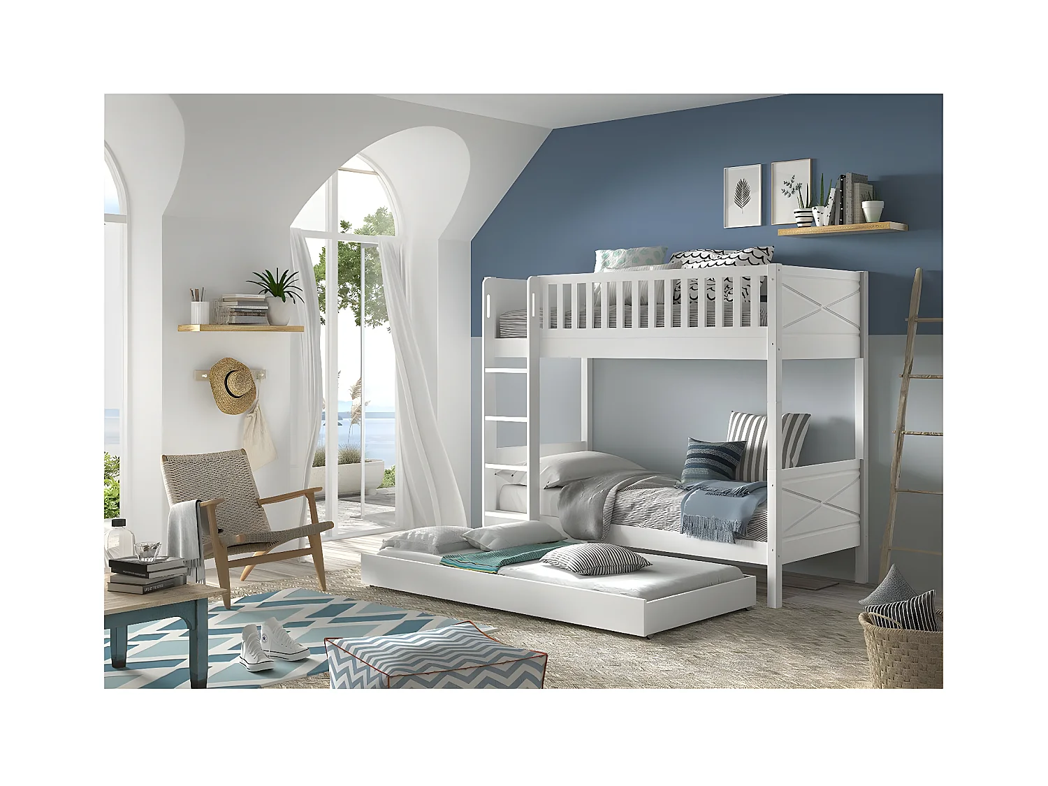 Beliche 90x200 incluindo molas de caixa e gaveta Vipack Scott White