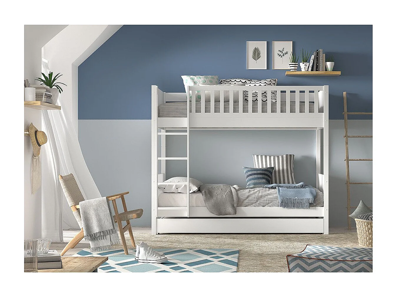 Beliche 90x200 incluindo molas de caixa e gaveta Vipack Scott White