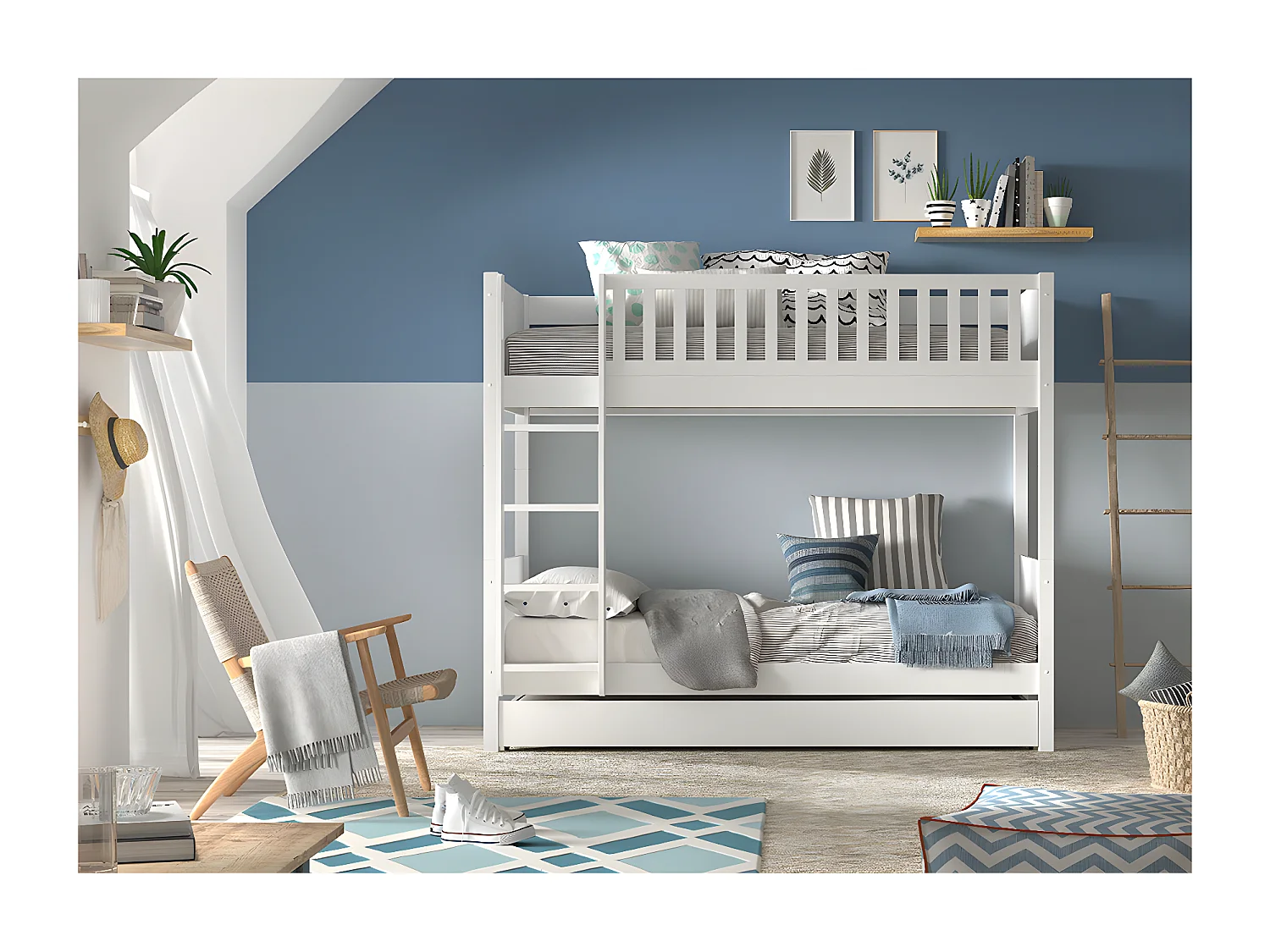 Letto a castello 90x200 compreso di molle e cassetto Vipack Scott White