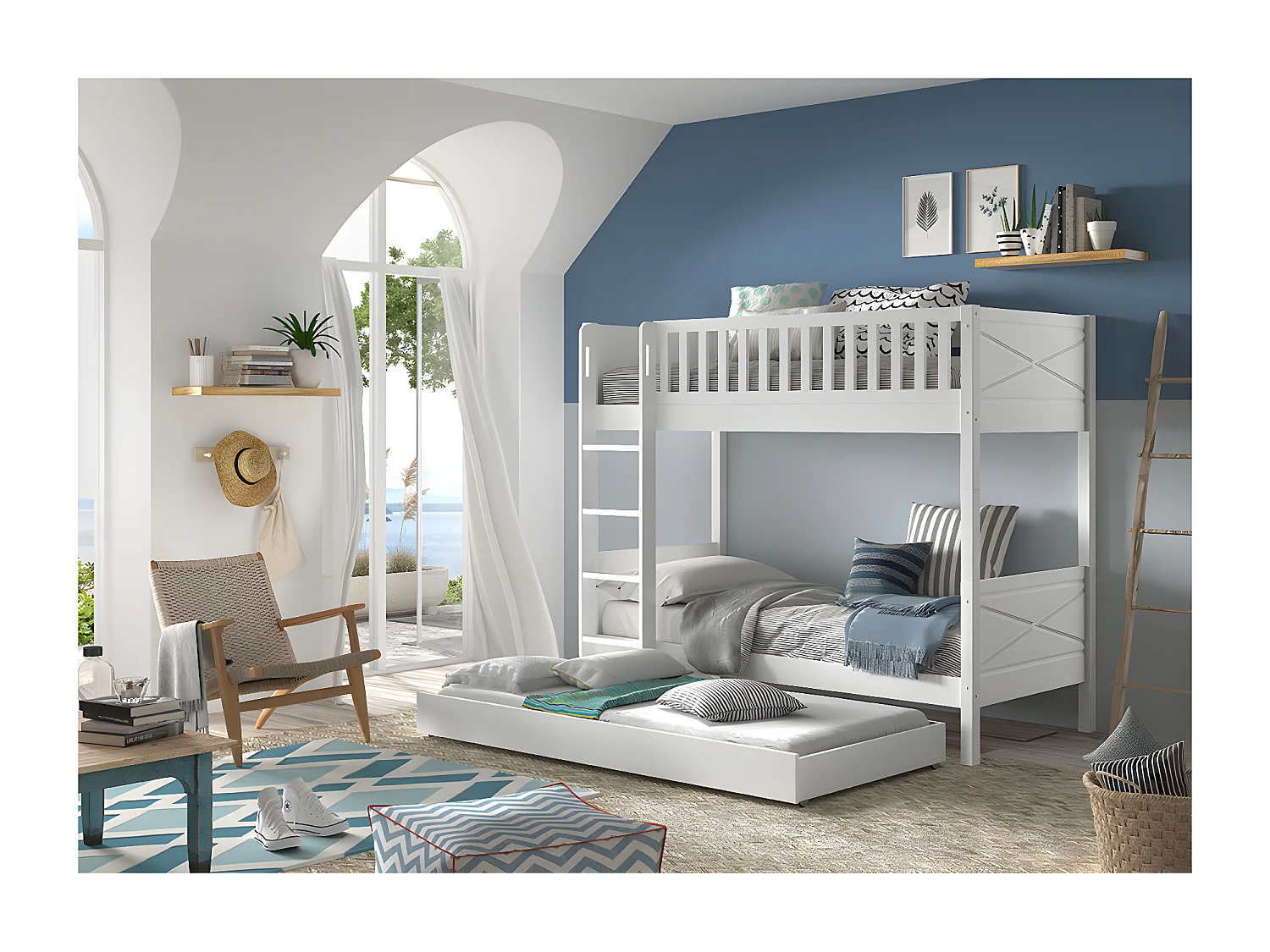 Letto a castello 90x200 compreso di molle e cassetto Vipack Scott White