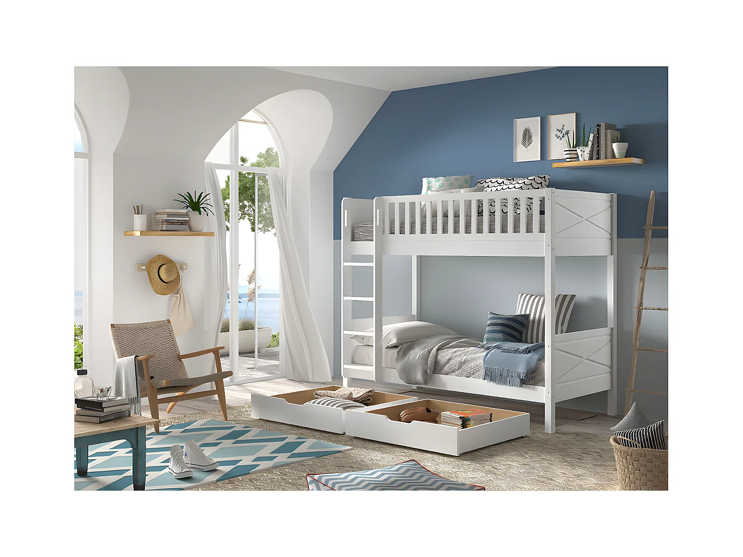 Beliche 90x200 incluindo molas e gavetas Vipack Scott White