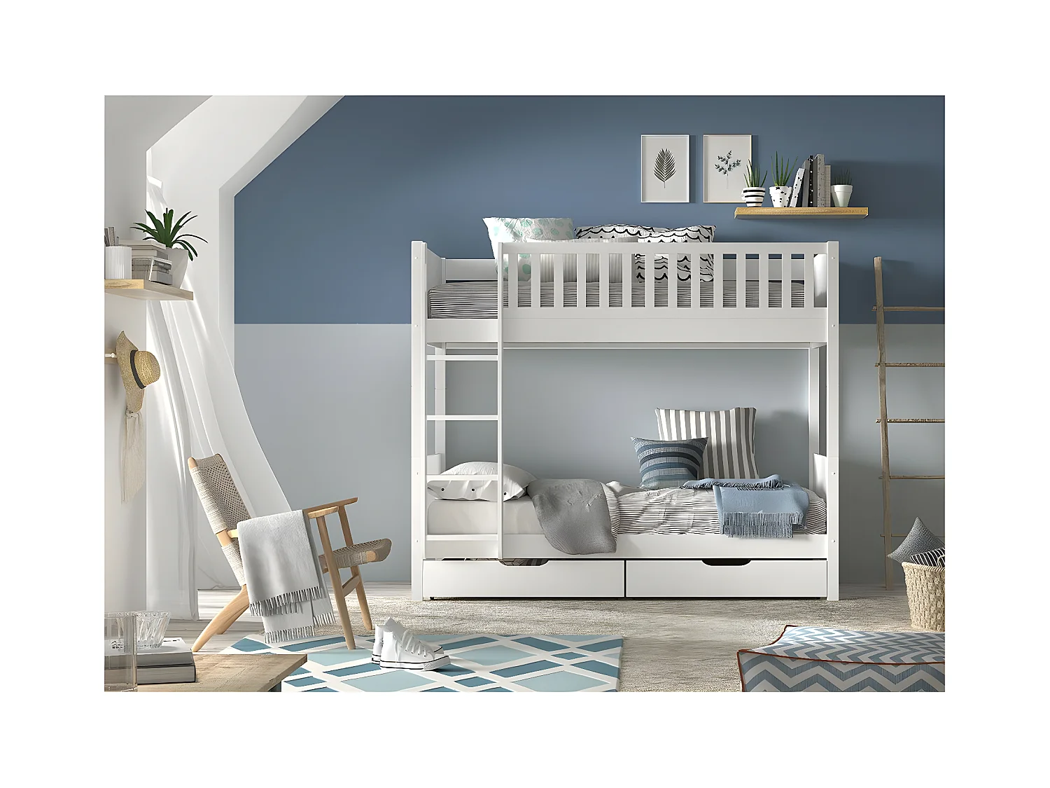 Beliche 90x200 incluindo molas e gavetas Vipack Scott White