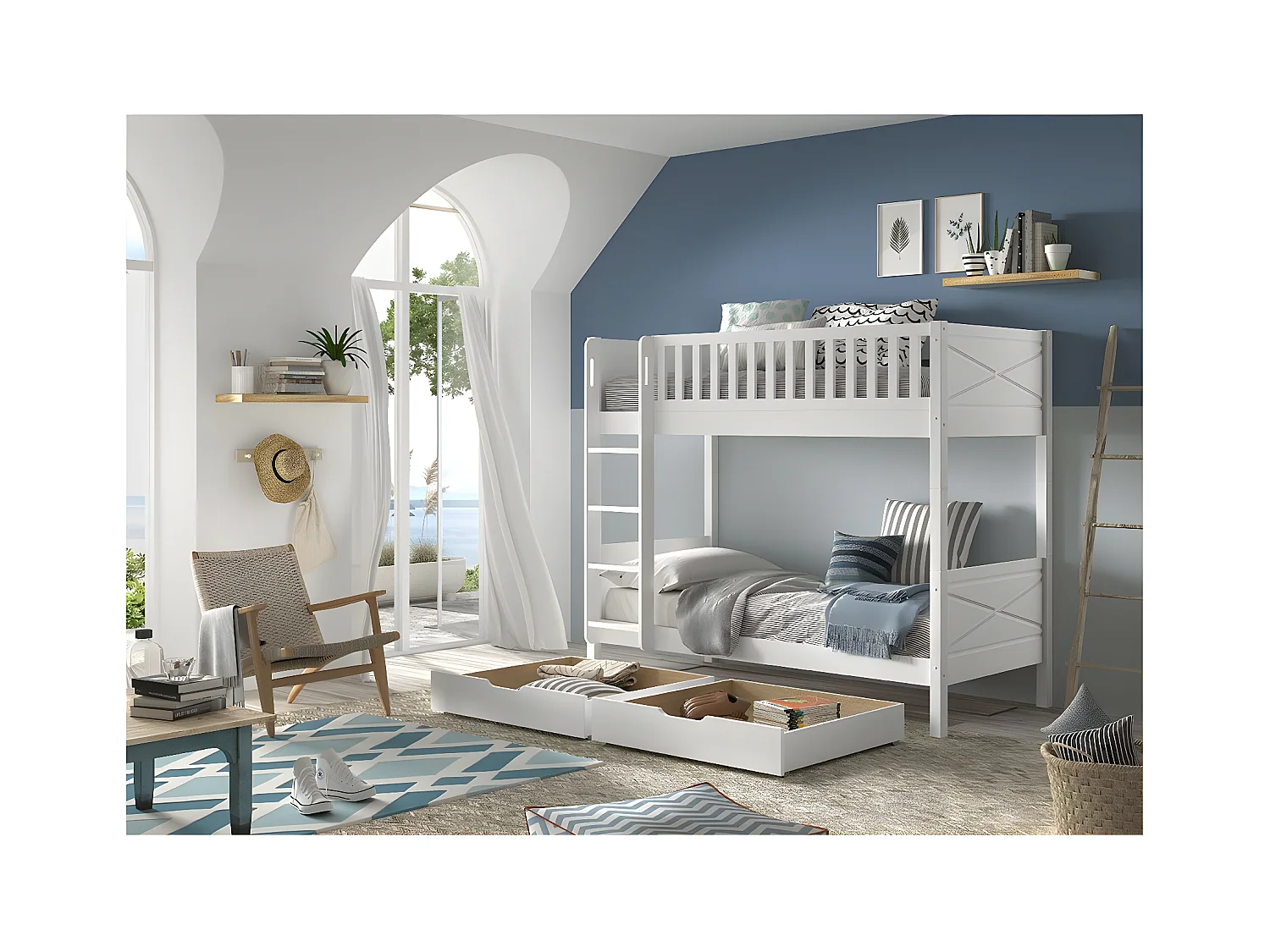 Beliche 90x200 incluindo molas e gavetas Vipack Scott White