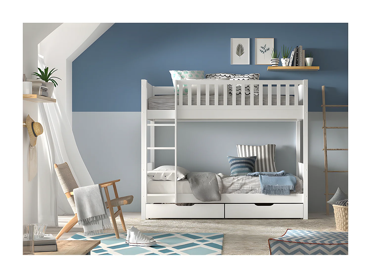 Letto a castello 90x200 compreso di molle e cassetti Vipack Scott White