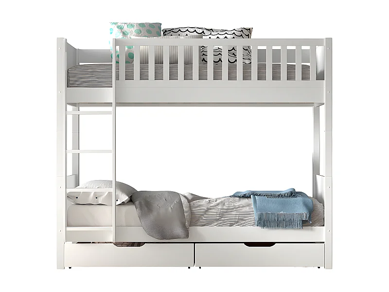 Letto a castello 90x200 compreso di molle e cassetti Vipack Scott White