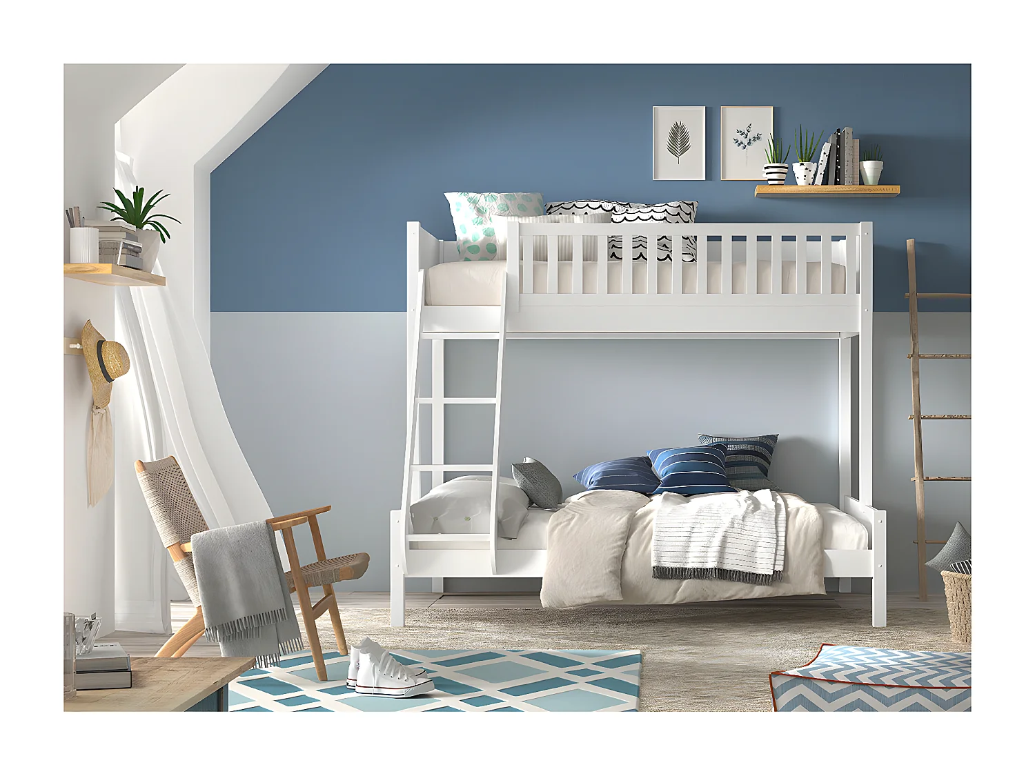 Lit Familial 3 Places "Scott" 140x200cm Blanc